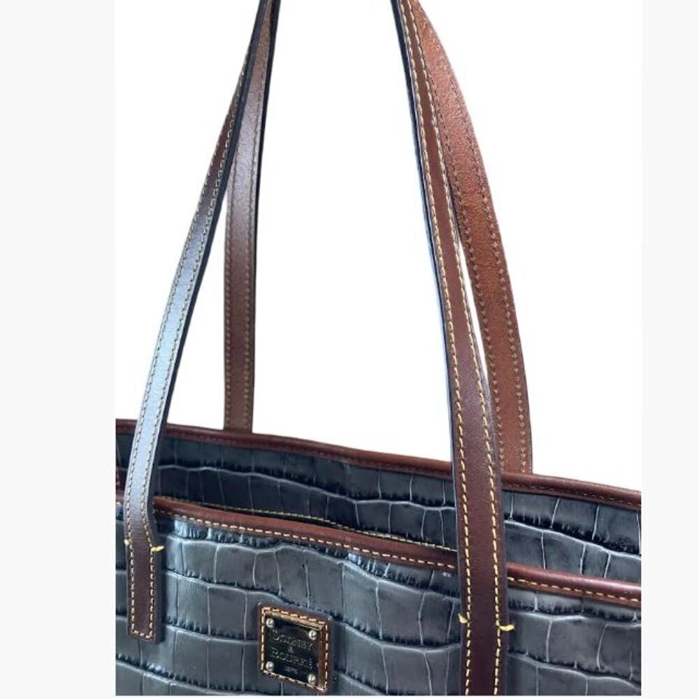 Dooney & Bourke Medium Gray Embossed Mock Croc Bag Tote EUC - Picture 3 of 14
